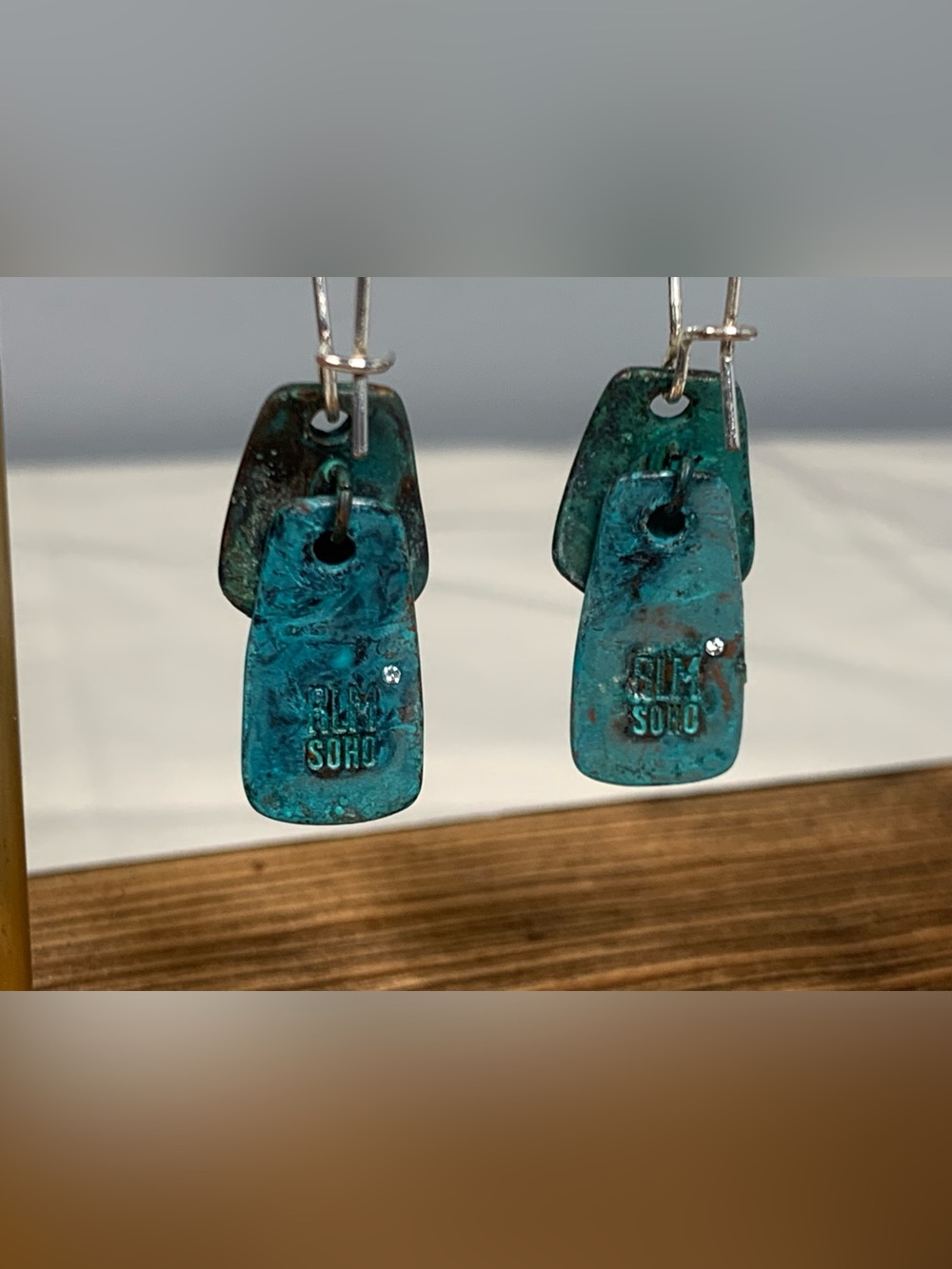 Robert Lee Morris (RLM) SOHO Dangle Earrings-Green Verdigris Patina - Picture 4 of 9